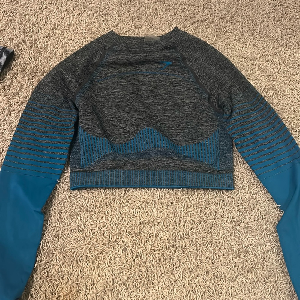 Gymshark Cropped Blue and Gray Tight Fitted Workout Top